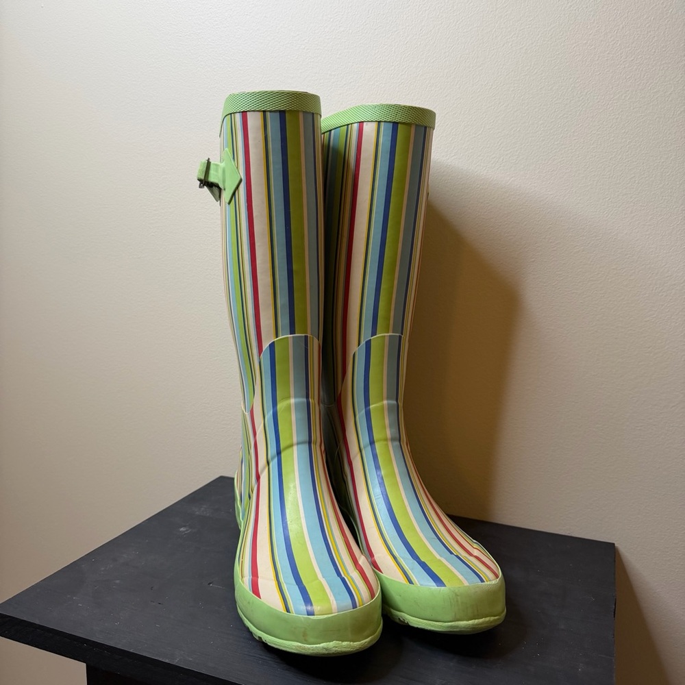 L.L. Bean Vintage 90’s Women’s Striped Rain Boots - Green, Blue, Red - One Owner